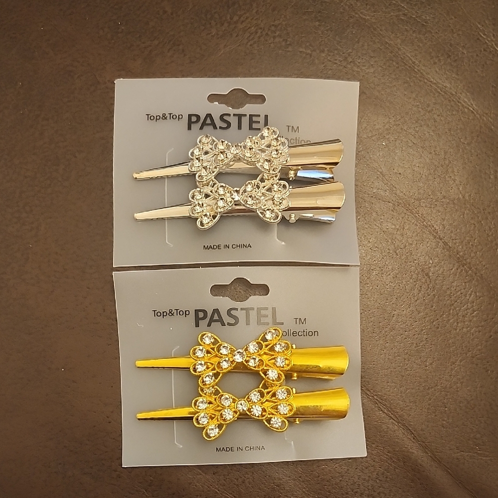 Pastels Crystal Embellished Gold and Silver Hair Clips